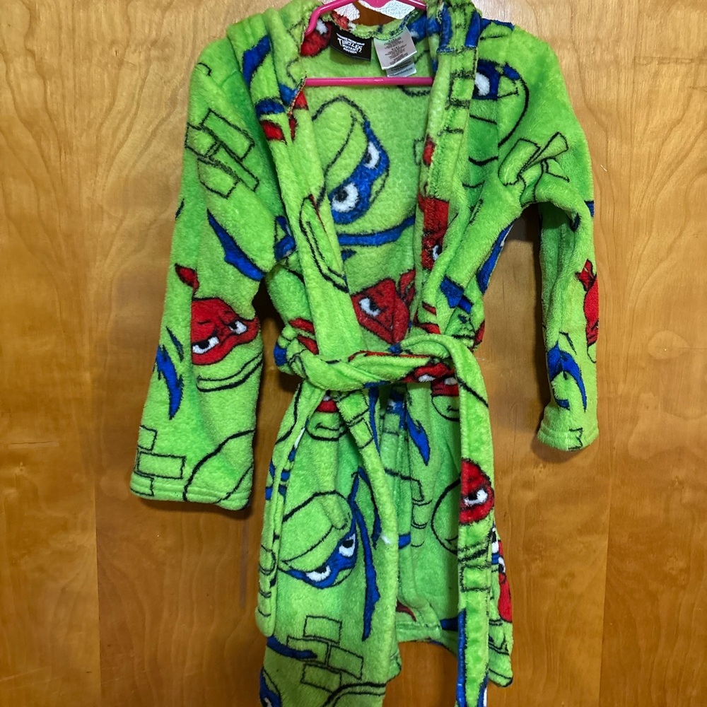 Licensed Kids Hooded Turtle Fleece Robe - Bright Green